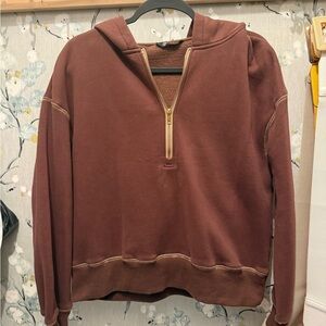 Women's Brown Half-Zip Hoodie